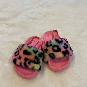 Rainbow Cheetah Slides- with elastic-band back